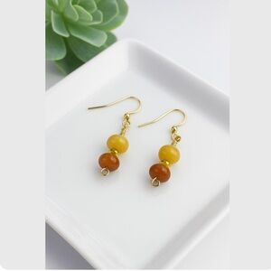 Handmade Yellow Jade Earrings Lightweight Natural Stone 18k Gold-Plated Hooks